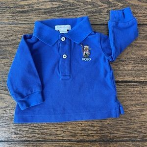 EUC Ralph Lauren Baby Boy Polo Bear Cotton Mesh long sleeve Polo Shirt